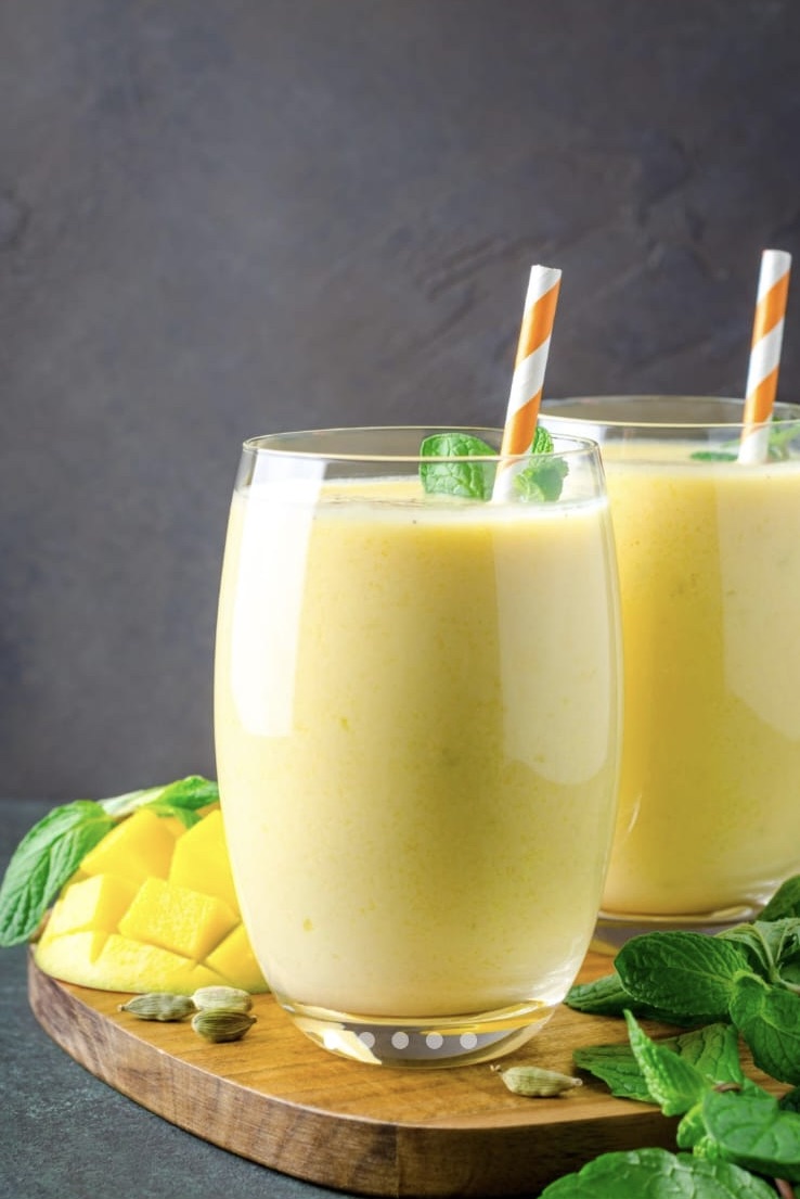 Mango lassi with mint on top